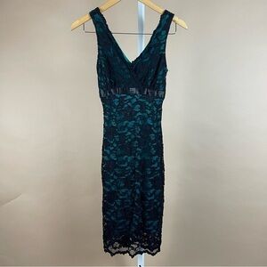 Ruby Rox Size Small Lace Turquoise Formal V Neck Sheath Dress Elegant Wedding
